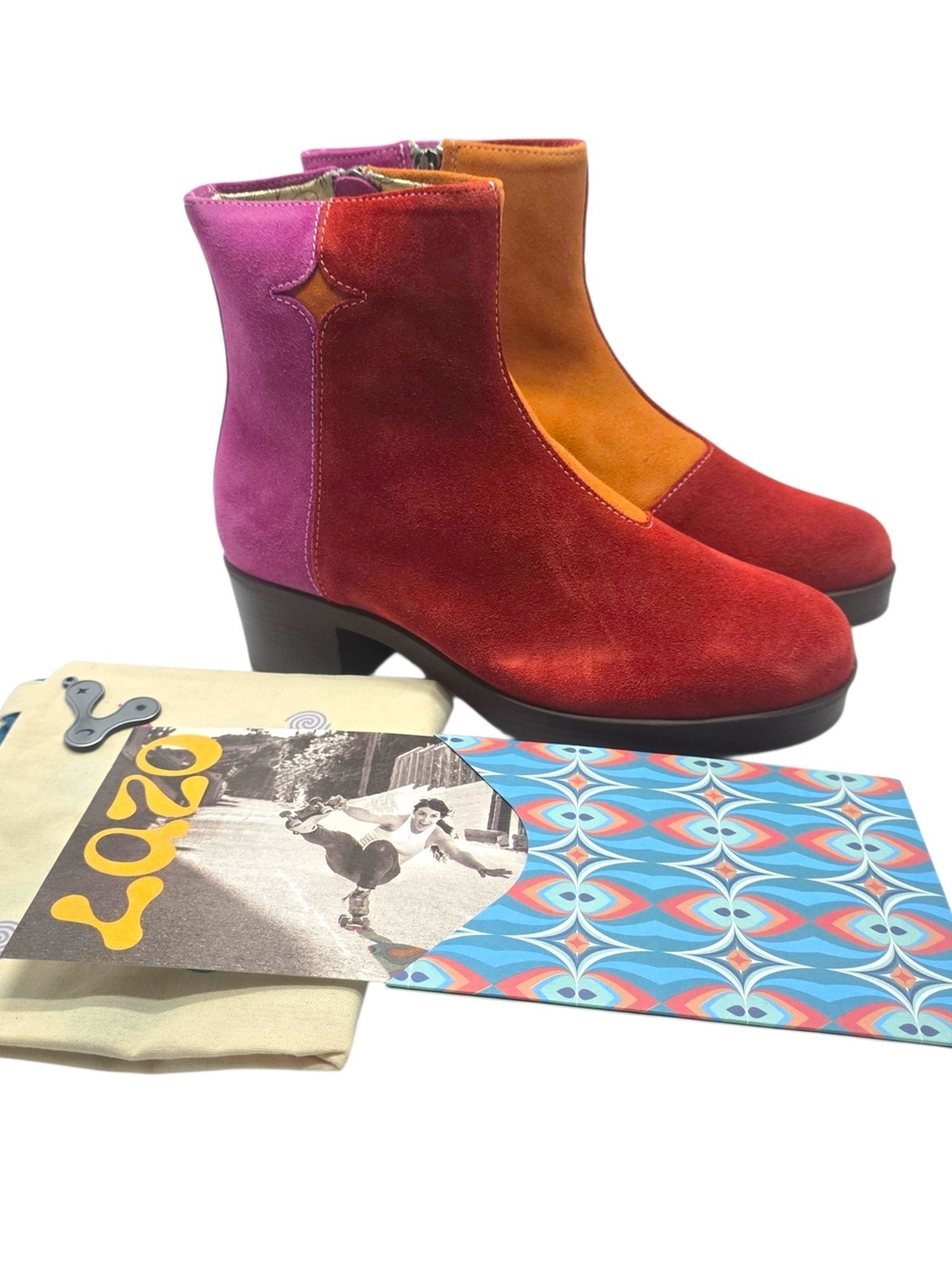 Lazo Luna Suede Platform Ankle Boots Women’s 9.5 Colorblock NIB